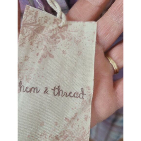 Hem and Thread Womens Hooded Shirt Large Purple Plaid Deep Dye Button Up BOHO - Picture 6 of 8